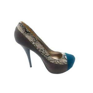 Just Fabulous Stiletto Heel Platform Pumps Gray, Turquoise, Snakeskin Print Sz 7